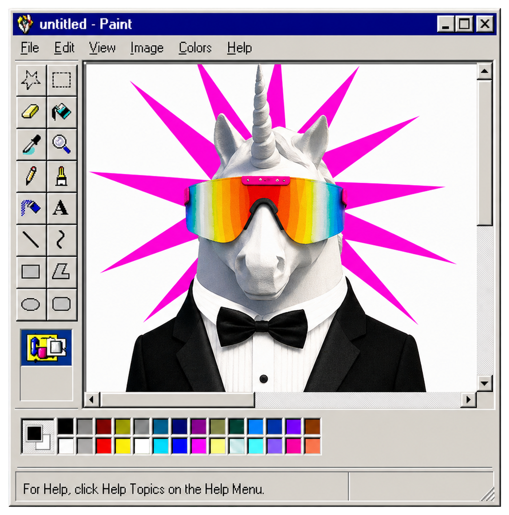 Retro Paint window with unicorn